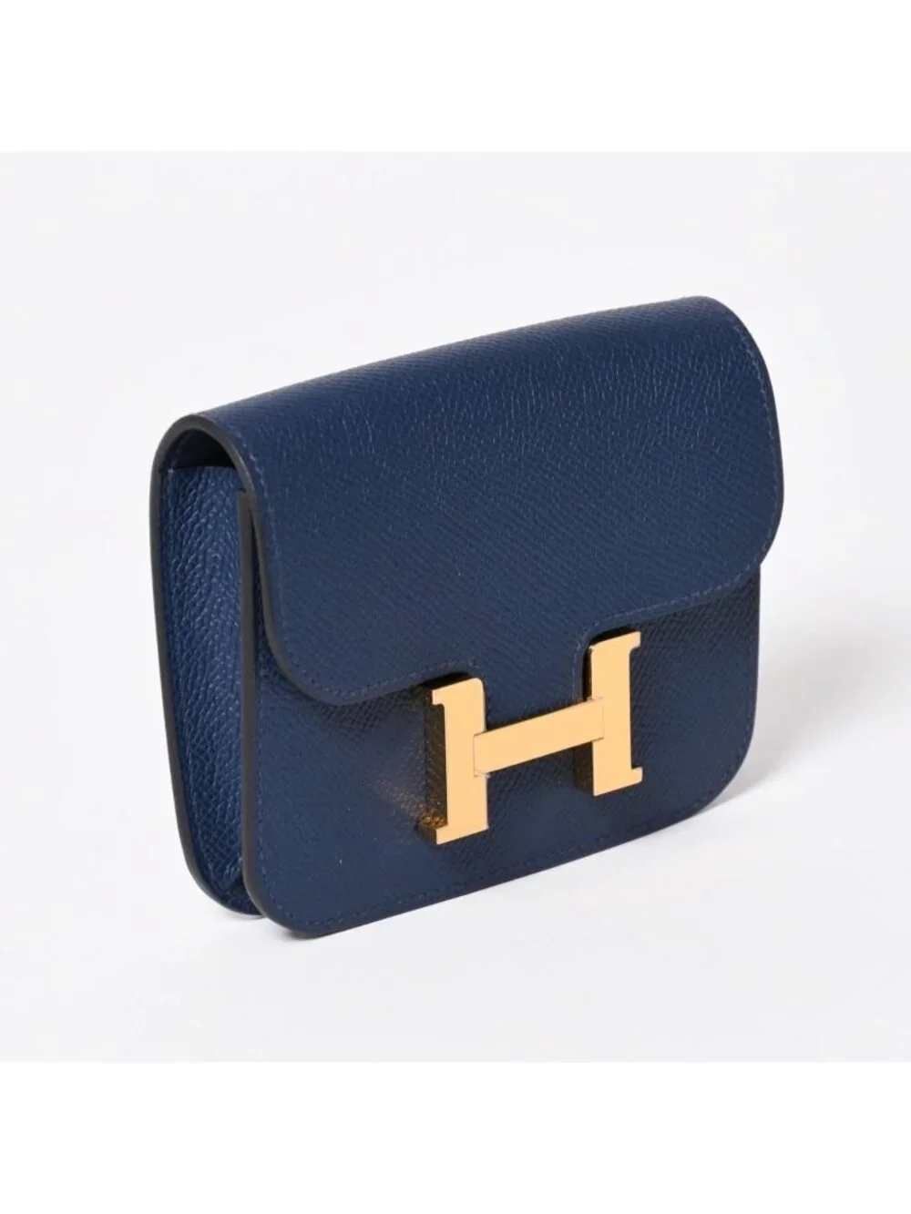 Hermes Constance Slim Bifold Wallet Veau Epsom Navy Pouch Gold